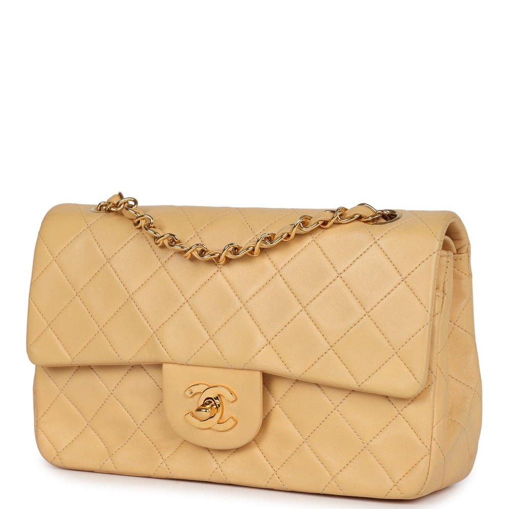 Vintage Chanel Small Classic Double Flap Beige Lambskin Gold Hardware - Picture 6 of 6